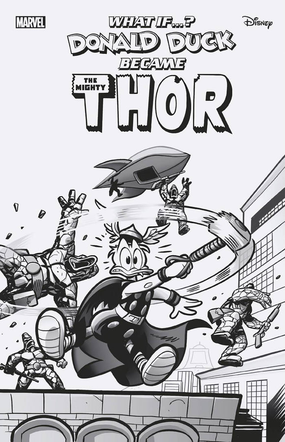 MARVEL & DISNEY: WHAT IF...? DONALD DUCK BECAME THOR #1 LORENZO PASTROVICCHIO BL ACK AND WHITE VARIANT 1:100  *(NM-)*